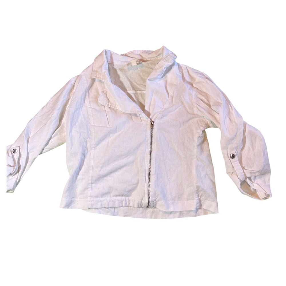 Mosaic‎ & Co Women's White Linen Blend Full Zip Collared Jacket Size L